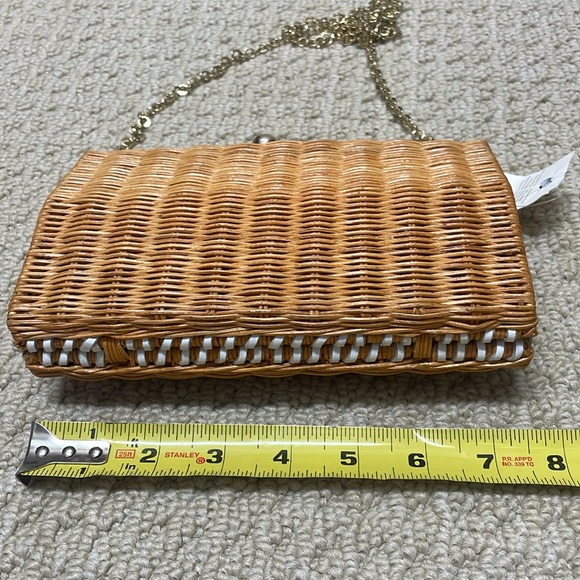 NWT Serpui Gisele Bag Wicker Light Honey White Leather Trim Gold Chain - Picture 9 of 12